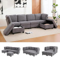 113 U Shaped Modular Sectional Sofa Couch with Storage Ottoman 6 Seat Convertible Upholstered Deep Seat Sleeper Sofa with Chaise Lounge Cloud Couch for Living Room Grey