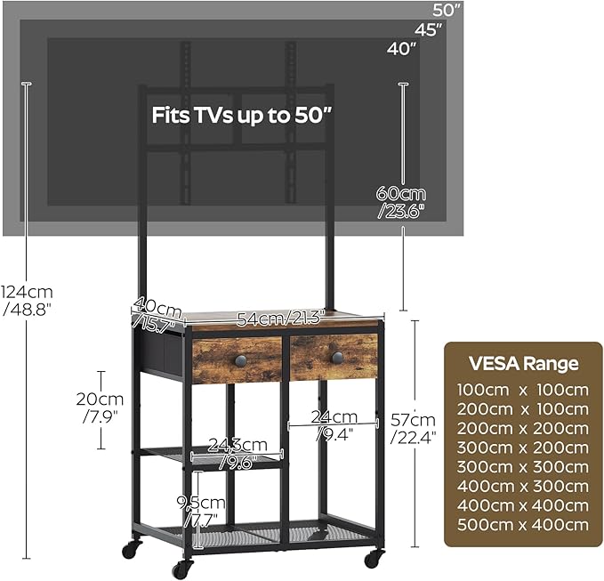 TV Stand with Mount Corner TV Stand with Wheels for TVs up to 50 Inches Rolling Entertainment Center Small TV Stands for Living Room Meeting Room Bedroom Rustic Brown DS08BR