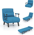 POWERSTONE Convertible Sleeper Chair Bed 4 in 1 Living Room Reading Chair with Pillow Wide Cushion Arm and Adjustable 5 Position Backrest Single Sofa Bed Blue