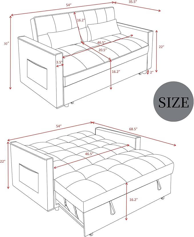FONTOI 3 in 1 Sleeper Sofa Bed Futon Sofa Bed for Living Room with Side Pocket Blue Sleepers Sofas Couch with Pullout Beds Convertible Love Seat Sleepers couch for Living Room Bedroom Small Space