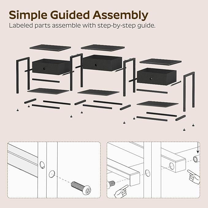 TV Stand with 3 Fabric Drawers for up to 50 Inch TV 47.2 Industrial Media Console Entertainment Center with Shelves for Living Room Bedroom Home Office Black DS12BB