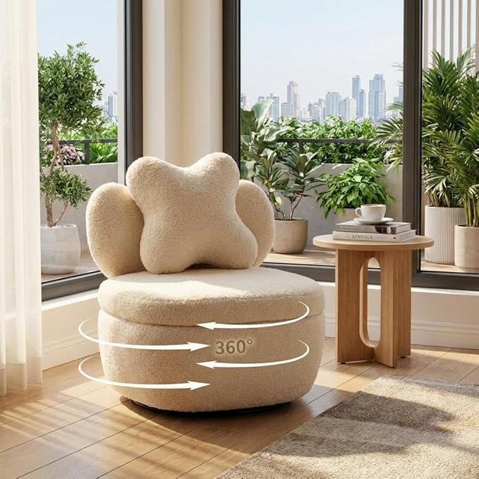Teddy Velvet Swivel Accent Chair with Storage 360° Rotating Ergonomic Armchair Scratch-Resistant Upholstered Sofa Chair for Living Room Bedroom Nursery Apartment or Small Spaces 300 lbs Capacity