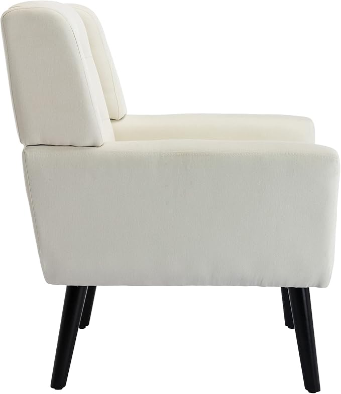 SSLine Linen Accent Arm ChairMid-Century Modern Upholstered Wingback Single Sofa Armchair Club Chair with Solid Wood Legs Thick Cushion for BedroomReadingLiving Room Chair (Beige)