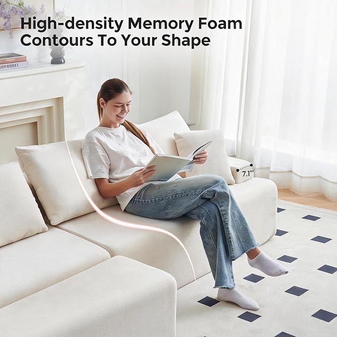 90.6 Sectional Boneless Couches Modern L-Shape Cloud Couch with Chaise Memory Foam Modular Sectional Sofas for Living Room Sofa in A Box No Assembly Required (Beige Left Facing Chaise)