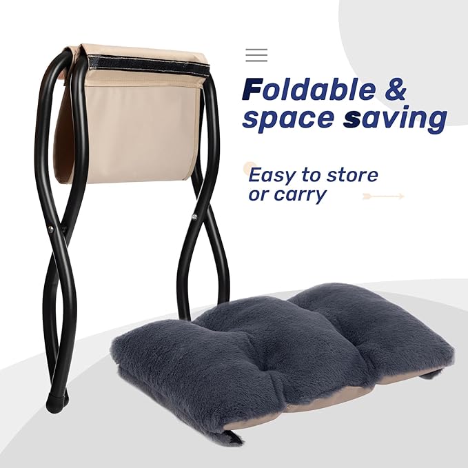 HollyHOME Lazy Chair with Foldable Ottoman Accent Comfy Lounge Armchair and Folding Footrest Stool Leisure Sofa Reading Chair and Footstool for Living Room Bedroom DormFaux Fur Navy Blue