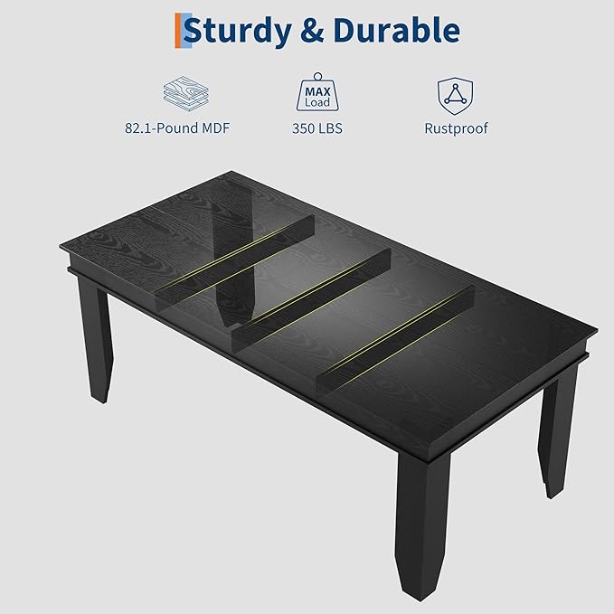 71 Inch Executive Desk Large Black Computer Desk with Sturdy Thick Legs Modern Farmhouse Home Office Desk 180cm Spacious Writing Table for Study Professional Workstation Furniture Rectangular