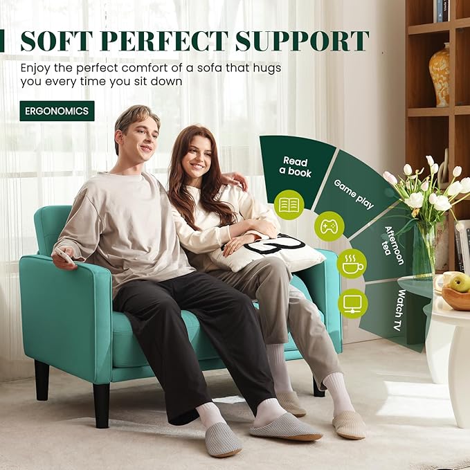 45 Green Comfy Sofa for Small Spaces Small Sofa with Removable Washable Cover High Density Foam Cushions Solid Wood Frame Ideal for Apartments Easy to Assemble Couch