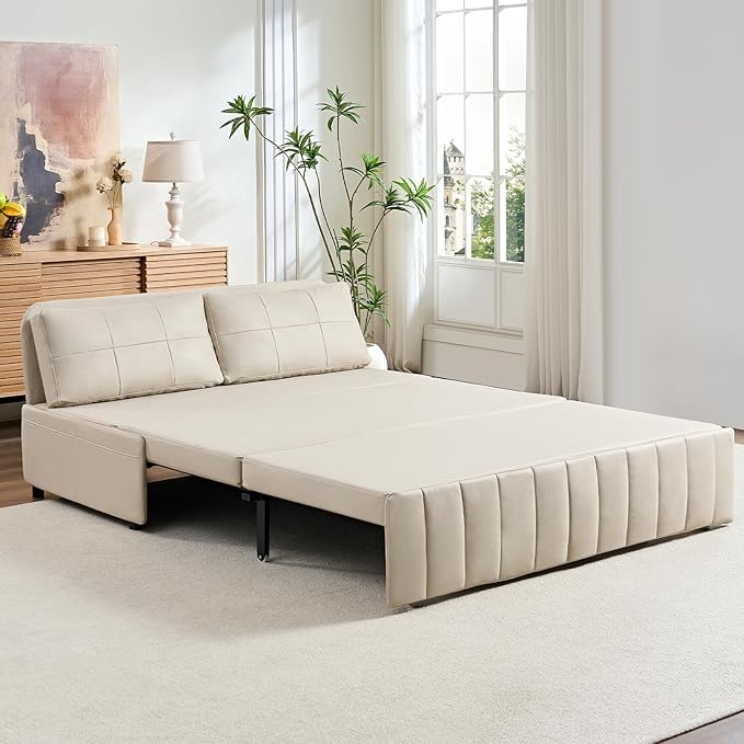 PUREMIND Queen Pull Out Sofa Bed 3 in 1 Convertible Sleeper Sofa Couch with Pull Out Bed Armless Loveseat Sleeper Foldable Couch Bed for Living Room Small Space