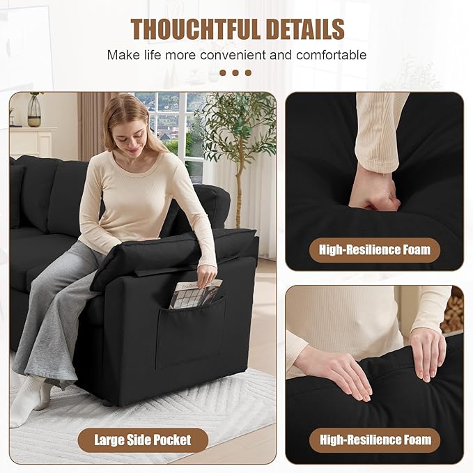 85 Modular Sectional Sofa with Pull Out Bed L Shaped Couch with Storage 5-Seater Sleeper Sofa Sectional Couches for Living Room Cloud Modular Couch with Removable Sofa Cover