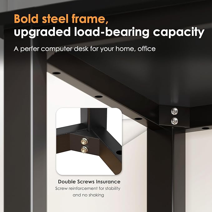 Need 63 Inch Large Computer Desk - Modern Simple Style Home Office Gaming Desk Basic Writing Table for Study Student Black Metal Frame Black