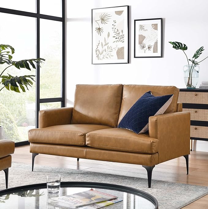 Modway Evermore Vegan Leather Upholstered Loveseat Tan