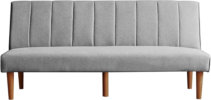 HomePop Upholstered Bergen Convertible Futon Sofa Bed Modern Sofa Couches for Living Room Small Spaces Dorm Apartment Gray Woven