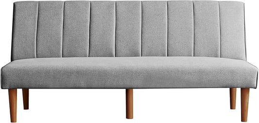 HomePop Upholstered Bergen Convertible Futon Sofa Bed Modern Sofa Couches for Living Room Small Spaces Dorm Apartment Gray Woven