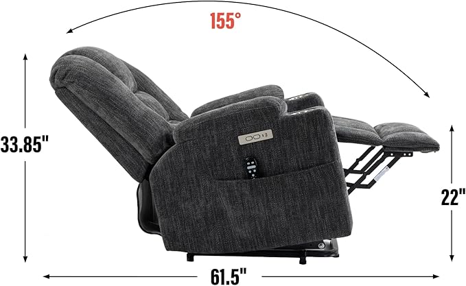 Large Power Lift Recliner Chair with Massage and Heat Overstuffed Wide Living Room Recliner Chairs Comfy Bedroom Recliners for Adults Lazy Boy Reclining Chair for Small SpacesGrey
