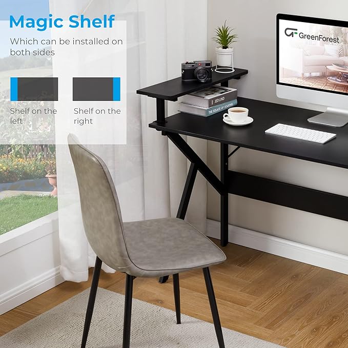 GreenForest Home Office Desk with Monitor Shelf Computer Gaming Desk 47 inch Writing Study Table for Workstation Black