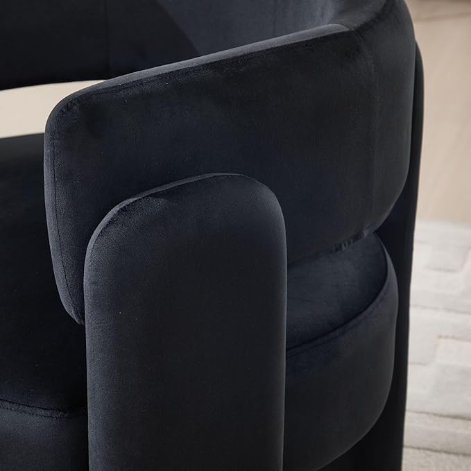 Set of 2 Accent Chairs with Arms Upholstered Barrel Armchair with Curved Back Comfy Single Side Chair for Reading Living Room Home Office Black