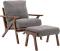 chairus Mid-Century Modern Accent Chair with Ottoman Comfy Upholstered Lounge Armchair with Removable Cushions &amp Solid Wood Frame Reading Chair for Living Room Bedroom Office Grey Denim Fabric