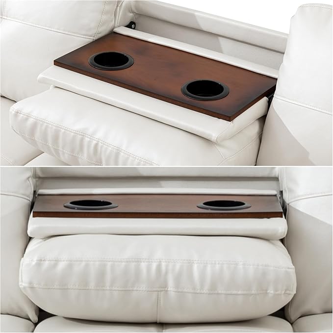 Sectional Couches for Living Room with Ottoman Modern Leather 4 Seat L Shaped Couch with Cup Holder Living Room Furniture Sets for Office Bedroom White