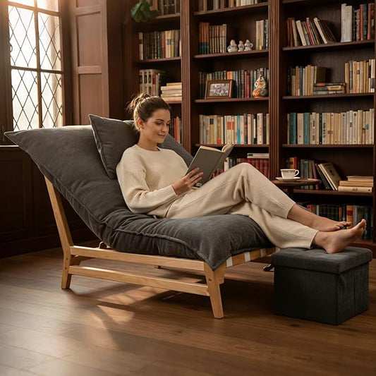MOPHOTO Oversized Chaise Lounge Chair with Ottoman Multi-Functional Upholstered Recliner Chair Comfy Accent Chair with Storage Footrest &amp Pillow for Living Room Bedroom &amp Reading (Grey