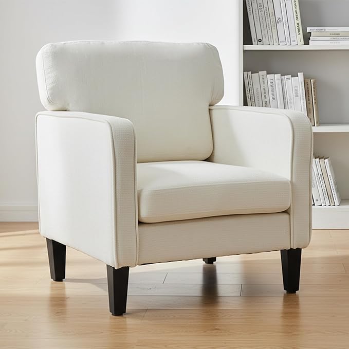 Simple Deluxe Modern Accent Chair Stylish Armchair for Adults with Backrest Cozy Lounge Seat Perfect for Living Room Bedroom Reading Nook Waiting &amp Reception Area White