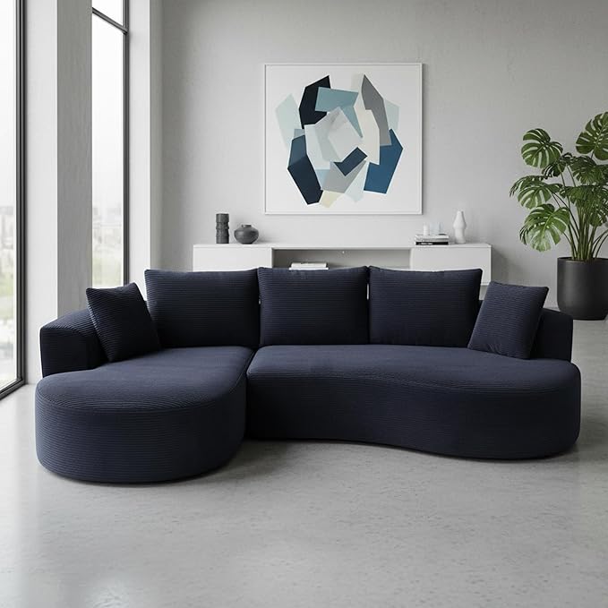 ERYE Oversized Curved Tight Backrest Sofa Floor Boneless Modular Foam Sofa Couch with Left Facing Chaise Lounge and 5 Pillows Corduroy Upholstered No Assembly Required