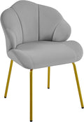 Yaheetech Vanity Chair Velvet Accent Chair with Shell-Shaped Backrest Modern Armchair with Gold Metal Legs for Dressing Room/Bedroom/Living Room Light Gray