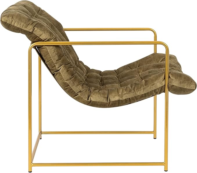 GIA Mid Century Modern Sling Accent Chair for Living Room Bedroom and Office Set of 1 Upholstered in Green Velvet Fabric with Gold Metal Base