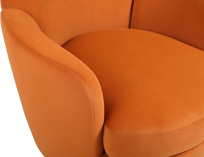 Velvet Swivel Barrel Chair Ergonomic Accent Chairs for Reading and Living Room 360 Swivel with Gold Stainless Steel Base (Orange)
