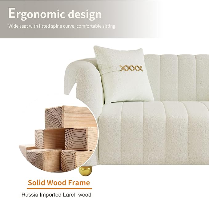 Lambswool Sofa for Living Room 84 Mid-Century Modern Beige Couch Luxury Loveseat Sofa Couch Sectional Love seat Sofa Couch with Gold Legs Upholstered Sofa for Apartment Bedroom Home Office