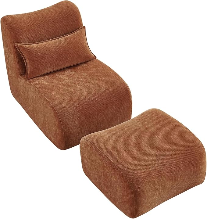 Modern Lounge Chair with Ottoman Compressed Upholstered Recliner for Small Spaces Comfortable Accent Sofa for Living Room Bedroom or Apartment