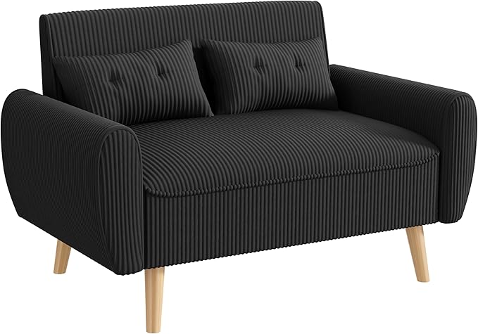 JAMFLY 47'' Small Loveseat Sofa 2 Seat Compact Couch with Tapered Legs Black Upholstered Furniture Solid Wood Frame Comfy Foam Cushion Easy Assembly for Small Spaces
