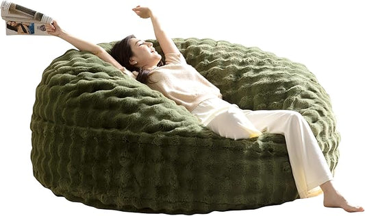 Bean Bag Chair for Adults Floor Bean Bags Offers Ample Space for AdultsMemory Foam Giant Bean BagsLounger Versatile Design Suits Any RoomMovie NightsReading (Rabbit Fur Green 6FT)