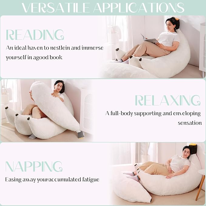 Banana Bean Bag Chair with Ottoman Floor Sofa Bed with Footrest Comfy Convertible Lounger for Adults Plush Couch for Bedroom Living Room or Dorm L-Cream