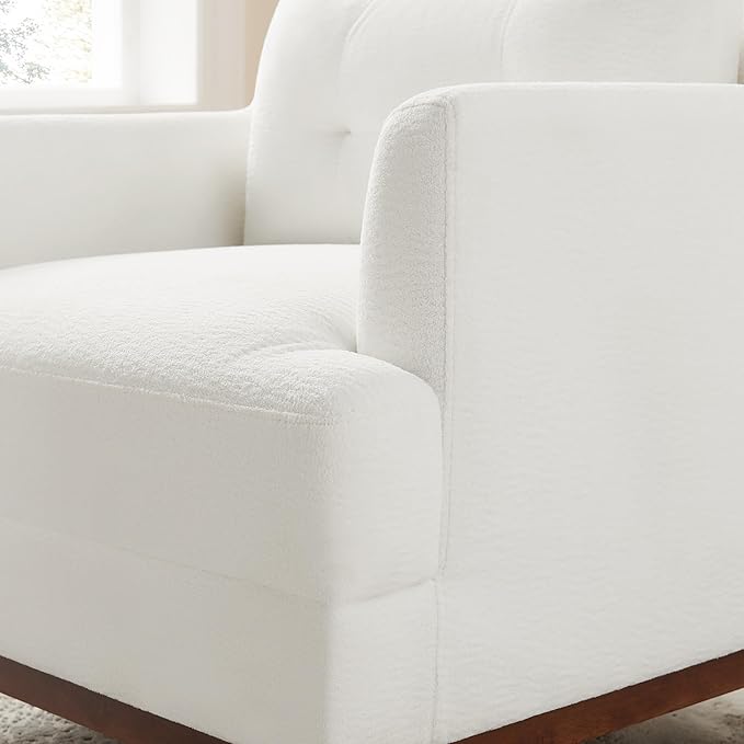 VANOMi Comfy Accent Chair Terry Oversized Lounge Chair with Cushion Mid-Century Modern Living Room Chairs Comfy Chair for Bedroom Apartment White