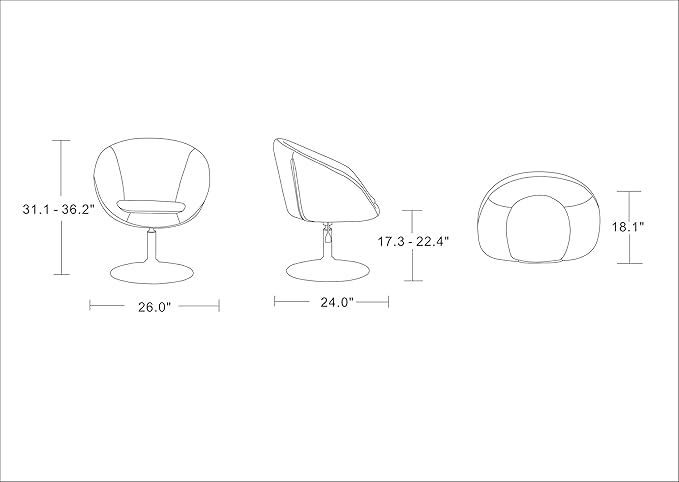 Manhattan Comfort Hopper Adjustable Swivel Accent Chair Set of 2 with 360° Turn Upholstered Seat Polished Chrome Base Modern Bowl Design for Home Office and Living Room Black Faux Leather