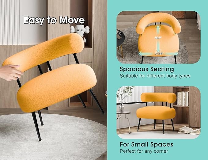 Modern Accent Chair Round Upholstered Barrel Armchair for Small Spaces Fluffy Side Corner Sherpa Sofa Chair for Living Room Bedroom
