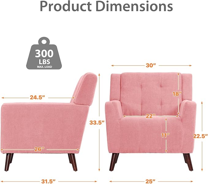 Dining Room ChairLiving Room Armless Chair Modern Design Fabric Armless Contemporary Accent Dining Chairs Sofa with Solid Wood Legs (Pink)