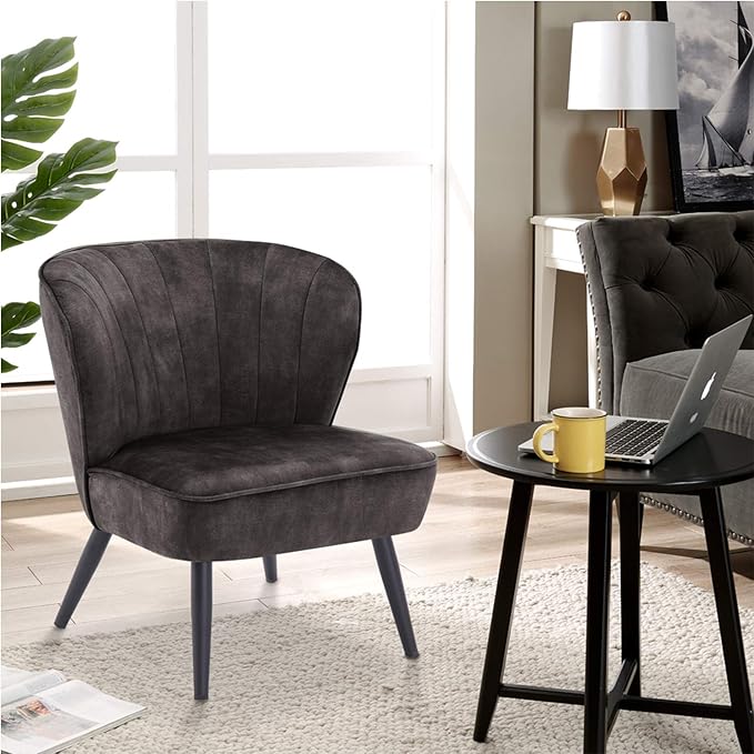 DUHOME Living Room Chair Armless Slipper Accent Chair Sofa Chair Reading Chair Upholstered Velvet Fabric for Bedroom Dark Grey
