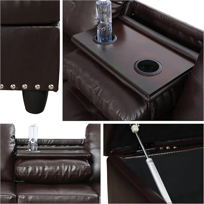 L-Shaped Sectional Sofa with Movable Chaise &amp Storage Ottoman Leather 3-Piece Modular Convertible Couches for Living Room Apartment &amp Office Brown
