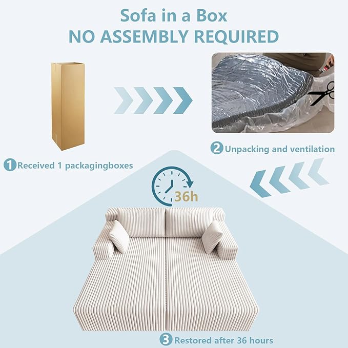 71Oversized Chaise Lounge ChairSectional Double Lounge Chaise with Pillows Upholstered Corduroy Boneless Lounge Chair Fluffy Modern Loveseat Sleeper Sofa for Living Room or Bedroom(White)