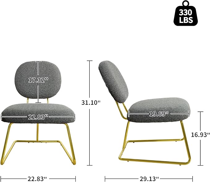 Zouron Fabric Slipper Chair Upholstered Living Room Chair with Gold Frame Armless Single Sofa Chair for Bedroom Study Black Grey