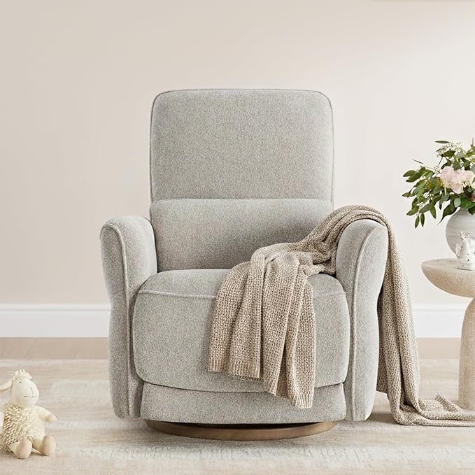 CHITA Power Nursery Rocking Chair Swivel Glider Recliner Chair with Solid Wood Base Bulit-in USB &amp Type-C Charging Ports for Living Room FSC Certified Taupe