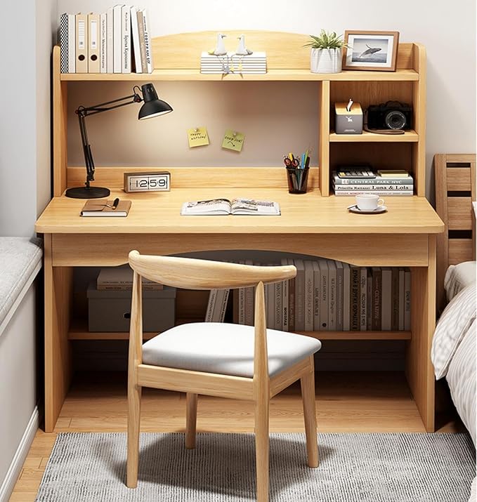 Home Office Desk with Open Storage Standing Computer Desk Wooden Writing Table Floor Laptop Table Wood Color for Living Room Study Room