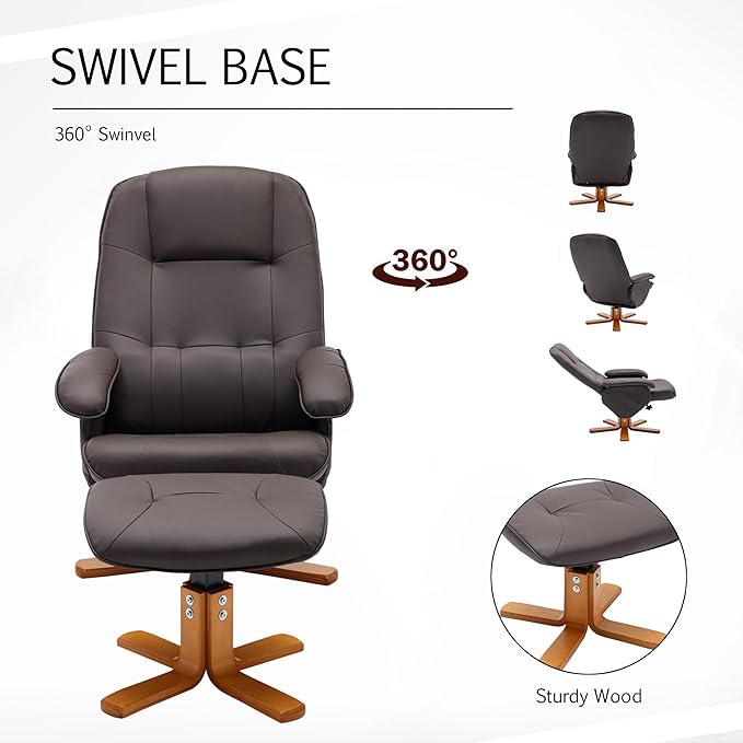 Recliner Chair with Ottoman Swivel Recliner Chair with Wood Base for Livingroom Bedroom Faux Leather BeigeGrey