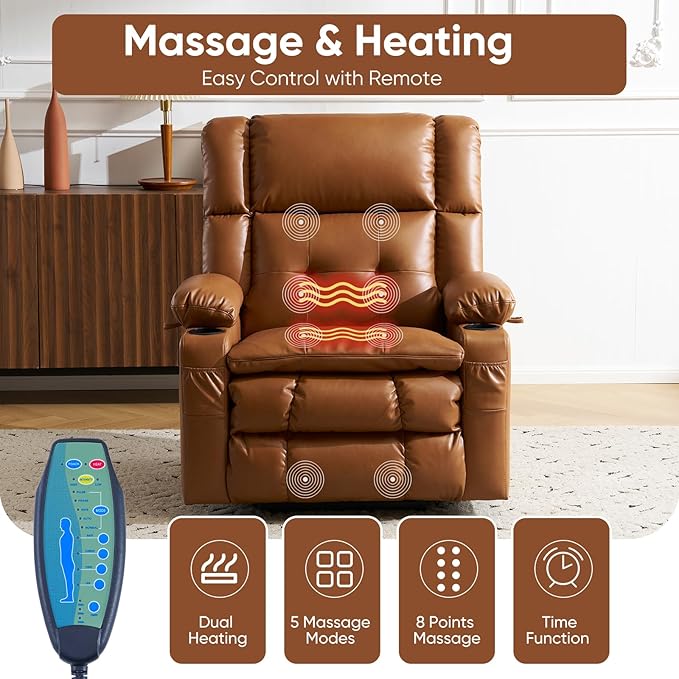 Dual Motor Power Lift Recliner Chair for Elderly with Massage and Heat Oversized Lift Chair with Arm Storage Lay Flat Lift Recliner for Adults Big Tall Infinite PositionLving Room Camel