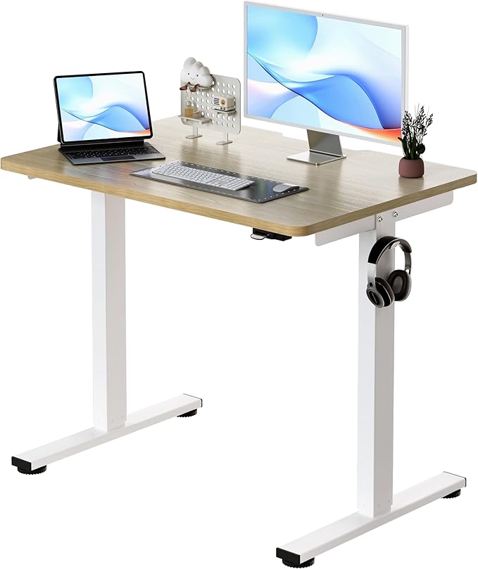 Okin Small Electric Standing Desk 36 x 24 Whole Piece Height Adjustable Desk Oak Sit to Stand Computer Workstation for Home Office