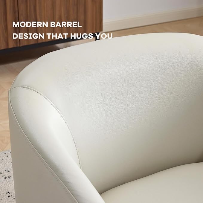 AEDI Genuine Leather Swivel Accent Chair Barrel Chair for Living Room Soft Greige