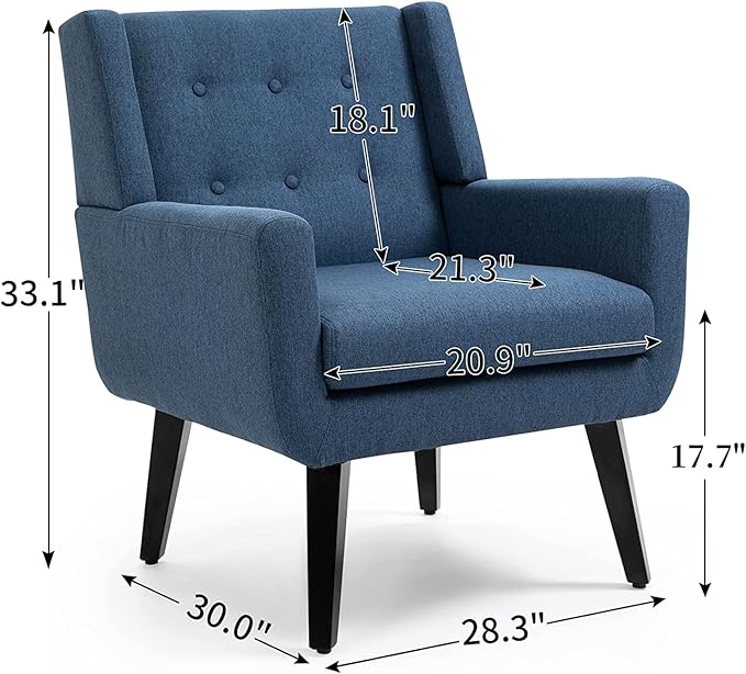 AVAWING Set of 2 Morden Accent Chair Mid-Century Modern Upholstered Sofa Chair with Rubber Wood Legs Comfy Linen Fabric Armchair for Living Room Bedroom Office (Blue)