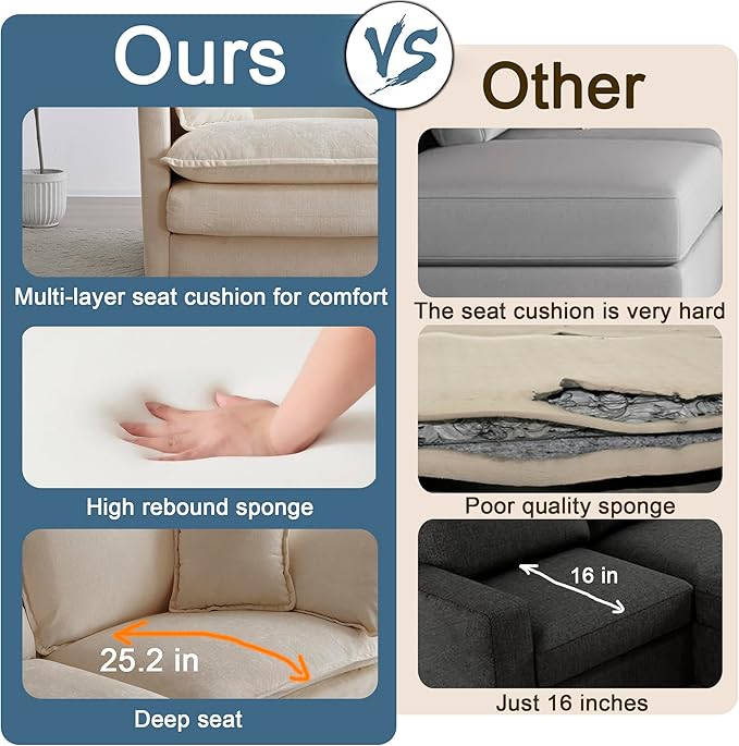 Modular Sectional Sofa 111.5 U Shaped Sectional Couch 5 Seater Comfy Cloud with Movable Ottoman for Living RoomBeige
