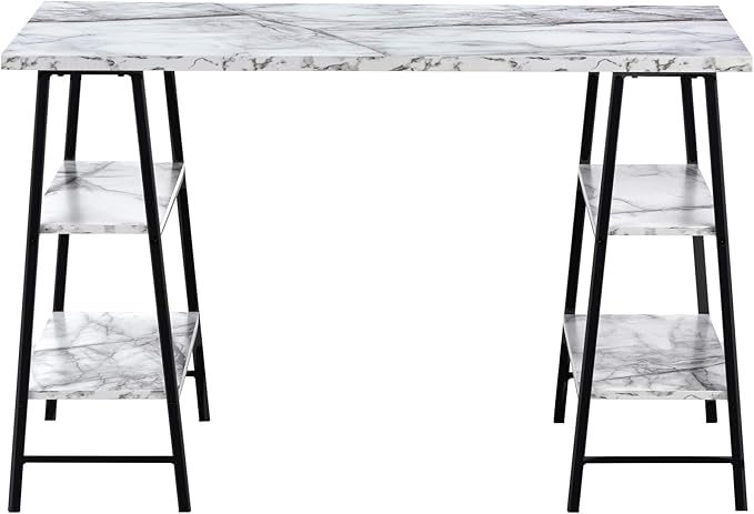 Monarch Specialties I 7527 Computer Desk Home Office Laptop Storage Shelves 48 L Work Metal Laminate White Marble Look Black Contemporary Modern